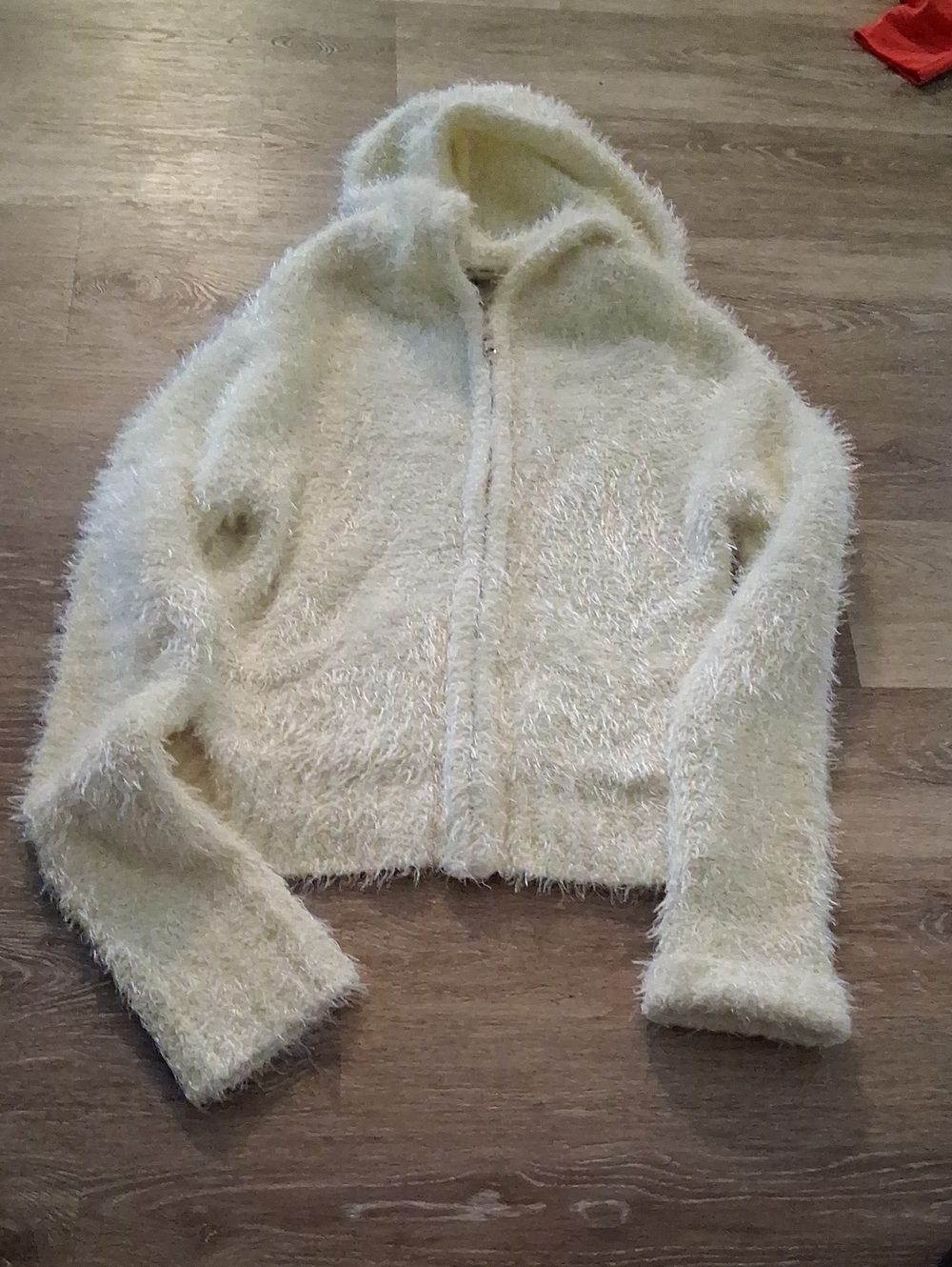 Women Cream Fuzzy Zip-Up Hoodie